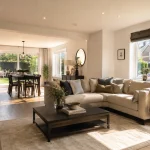 A beautiful modern open-plan living room showcasing a completed 3-bed semi renovation cost project.