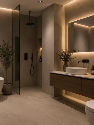 Modern bathroom renovation with freestanding bath