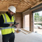An official building inspector conducting a structural check to complete the building control process uk.