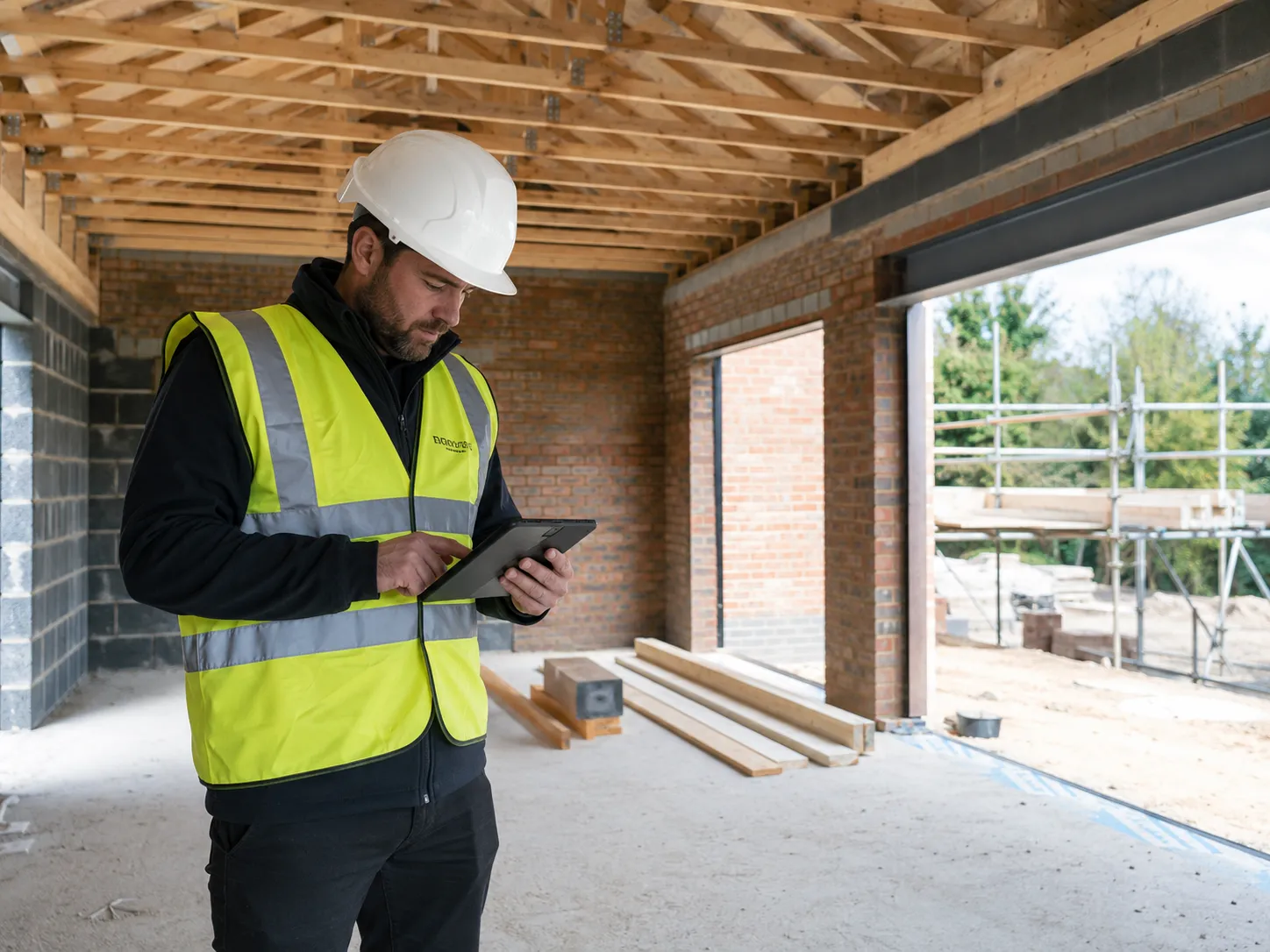 An official building inspector conducting a structural check to complete the building control process uk.