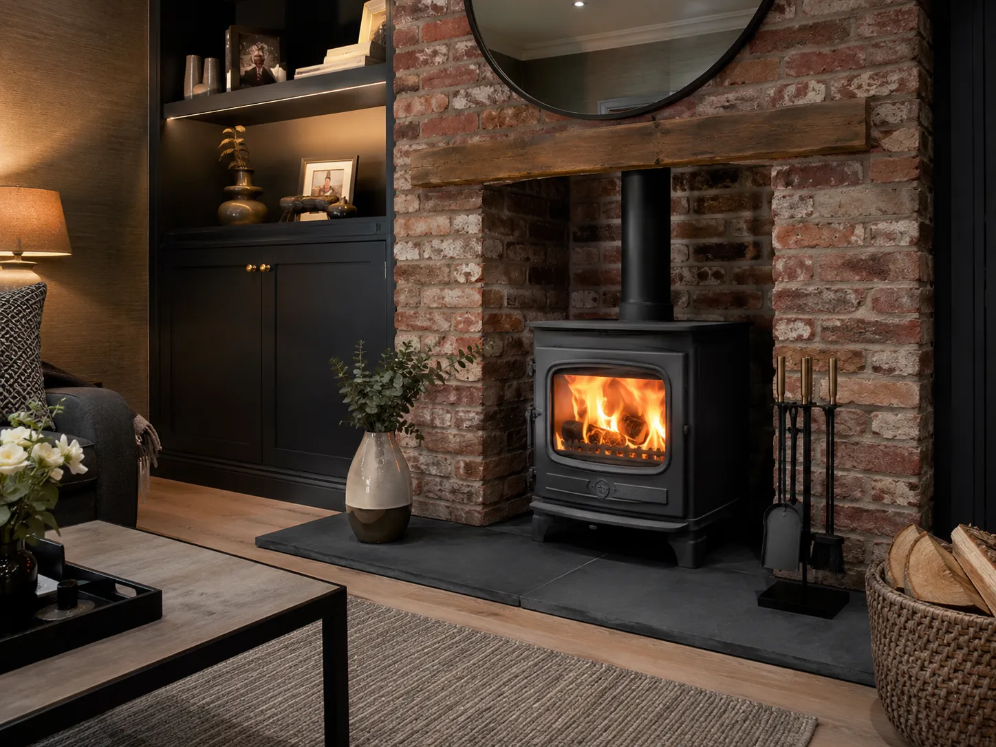 A beautiful modern living room demonstrating having DEFRA-approved log burners explained safely inside a UK home.