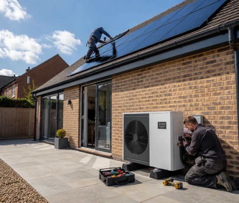 A modern residential property undergoing low-carbon upgrades funded by home improvement grants uk schemes.