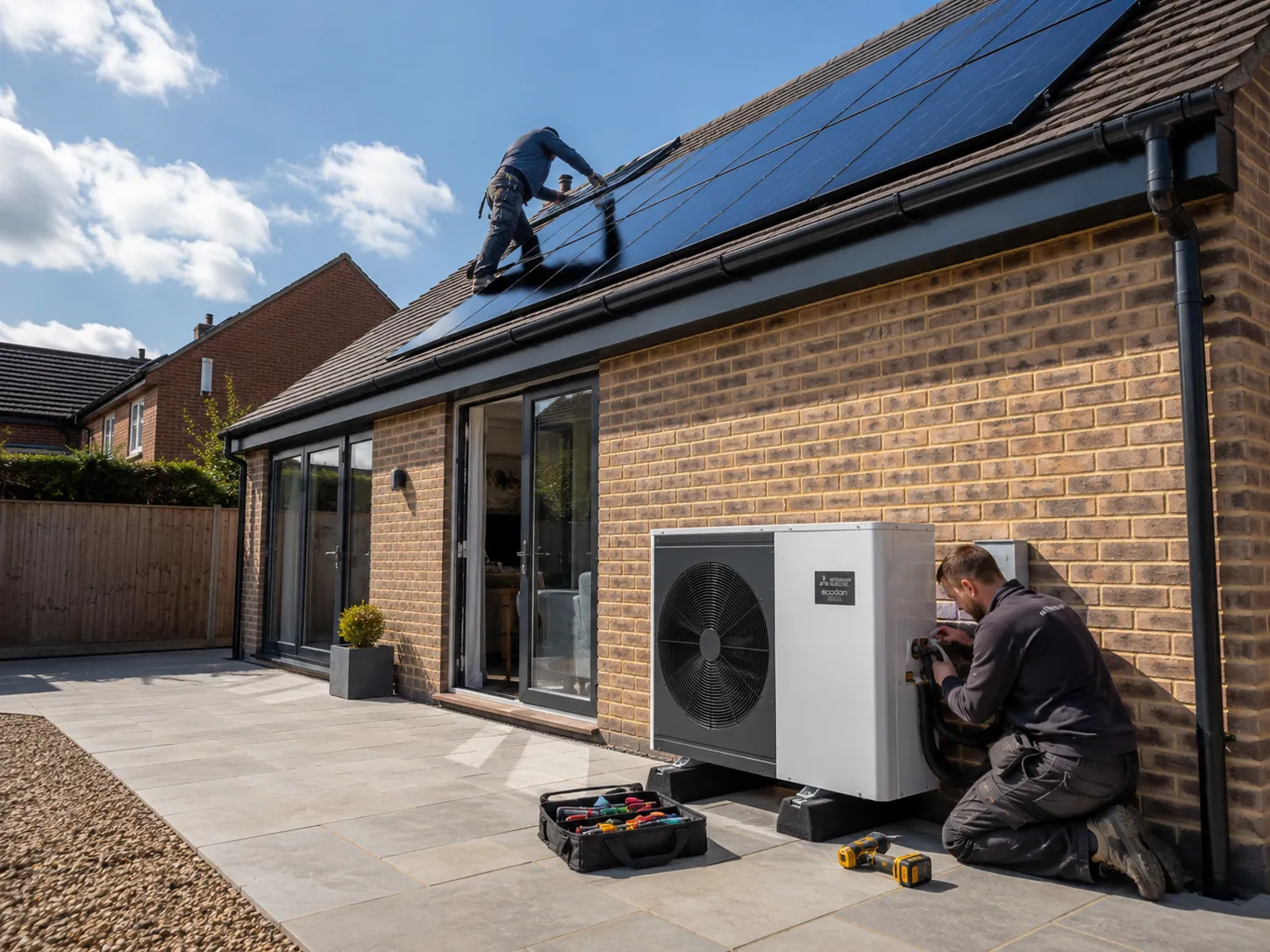A modern residential property undergoing low-carbon upgrades funded by home improvement grants uk schemes.