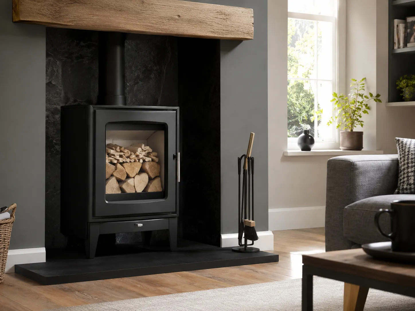 Preparation for lighting a modern woodburner in a UK home