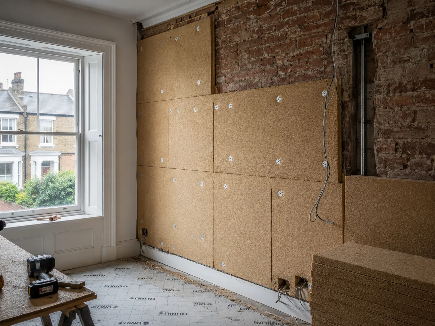 A traditional British property undergoing a professional, breathable internal wall insulation retrofit.