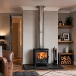 A beautiful modern living room demonstrating how to install a log burner without chimney safely using a twin-wall flue.