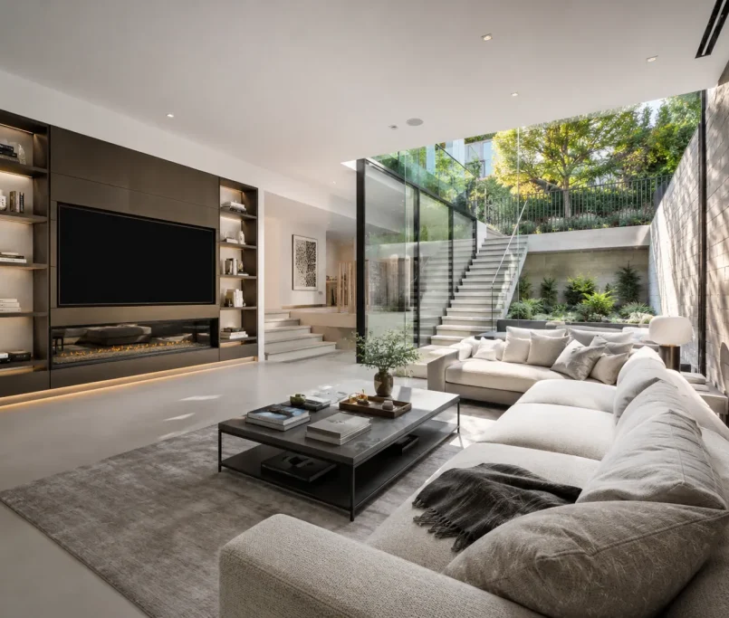 A stunning completed luxury basement extension London project featuring a bright open-plan layout.