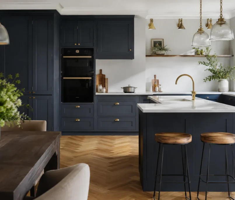 A beautiful modern British kitchen showcasing the stunning results of a premium new kitchen fitting cost investment.
