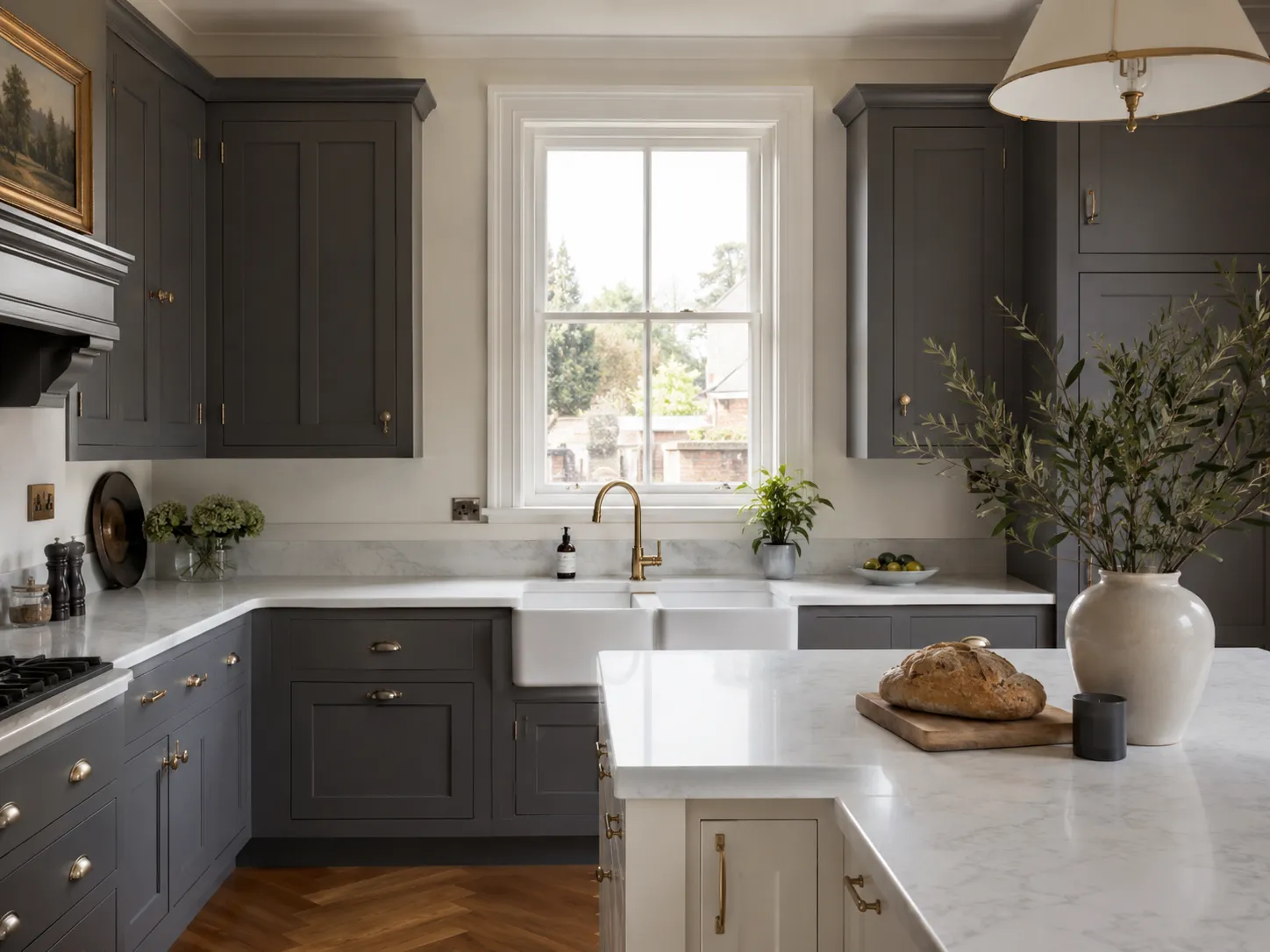 A beautiful modern shaker kitchen demonstrating professional shaker kitchen design tips with two-tone cabinetry.